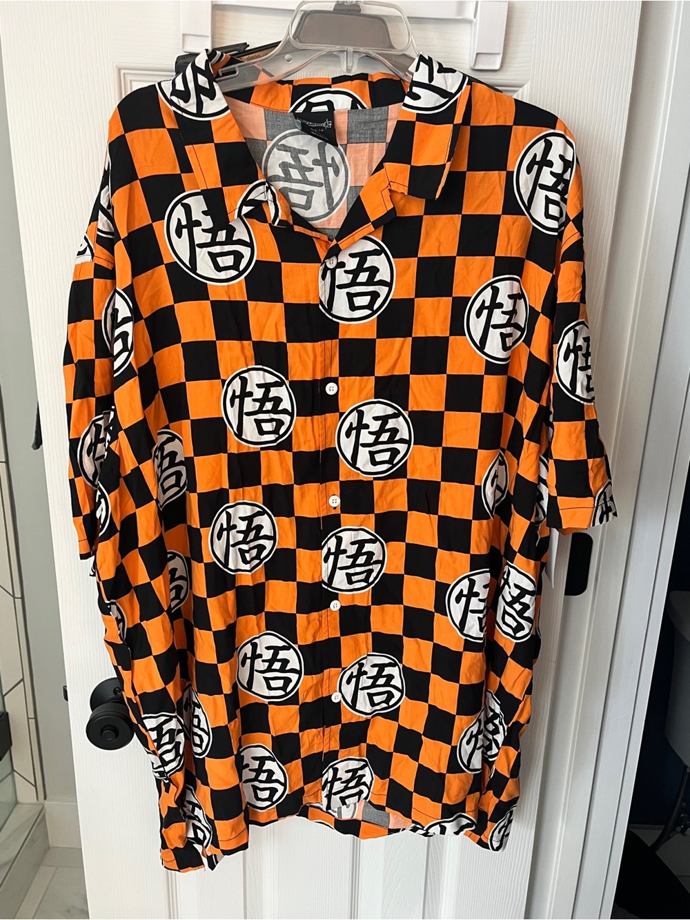 Dragon Ball Z Orange Black Checkered Button Front Shirt